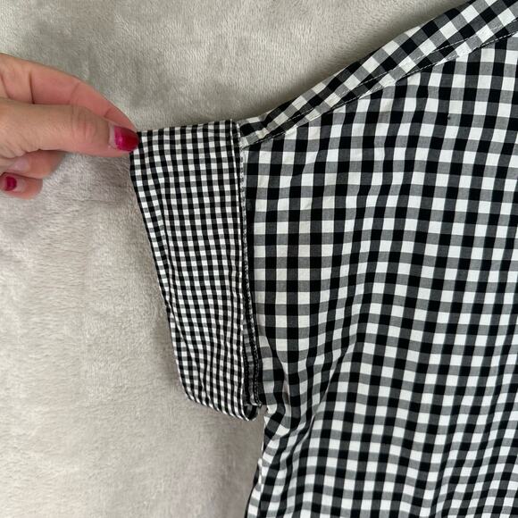 Madewell Top Women Extra Small Black Check Gingham Play Button Down Short Sleeve - Picture 4 of 12